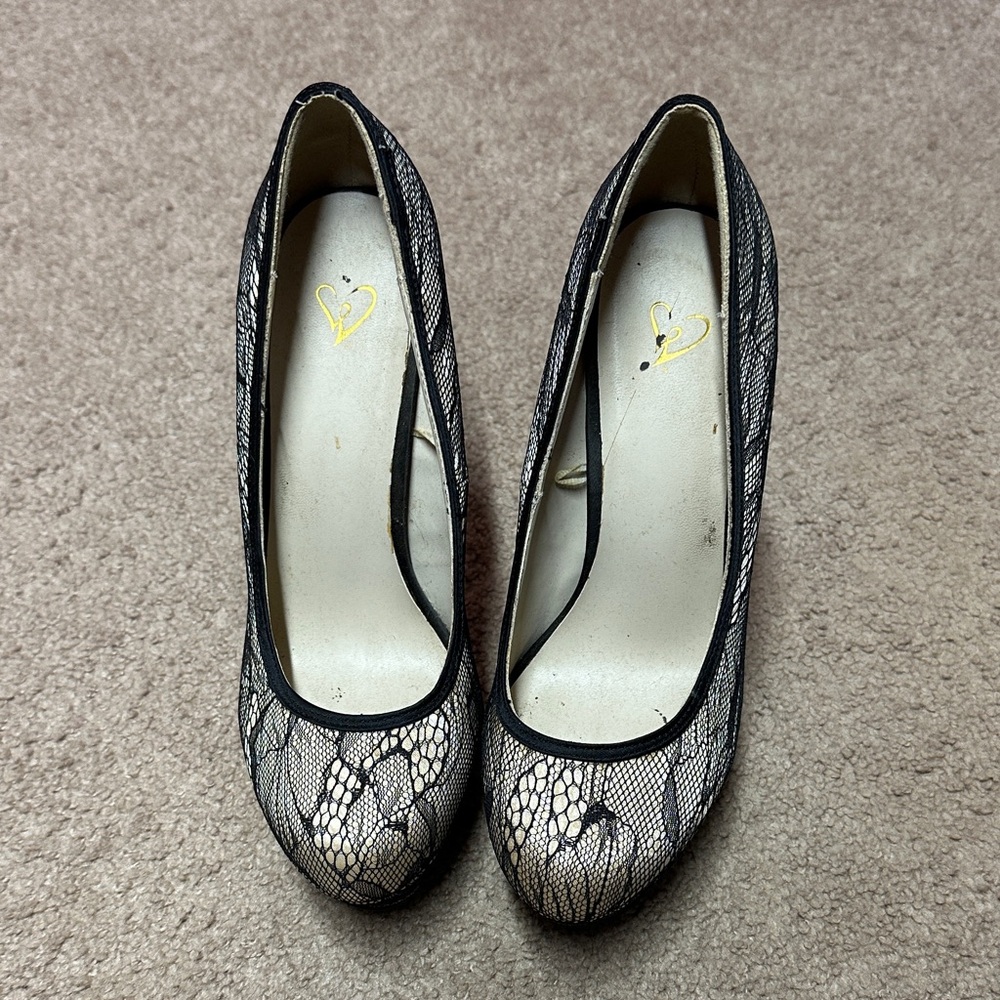 Windsor Black and Cream Lace Heels